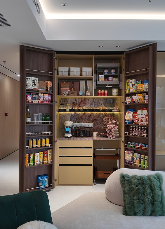Snack cabinet at the water bar counter