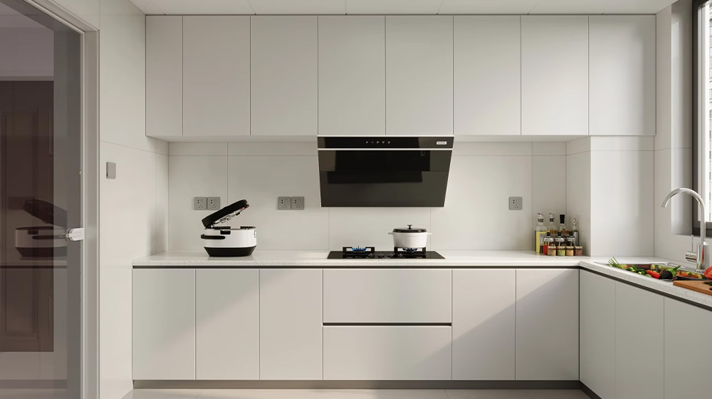One line pure white kitchen