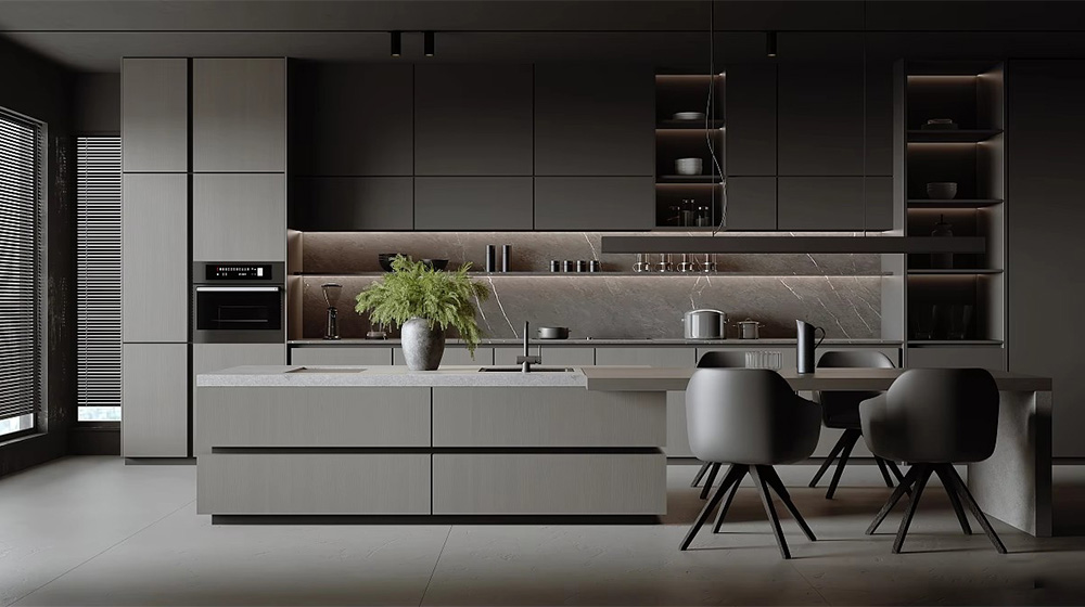 Dark grey island open style