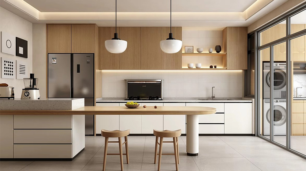 Natural wood+pure white island style
