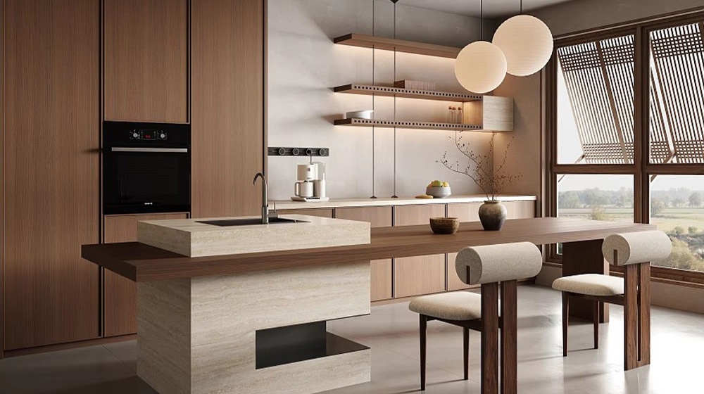 Integrated wooden bar counter